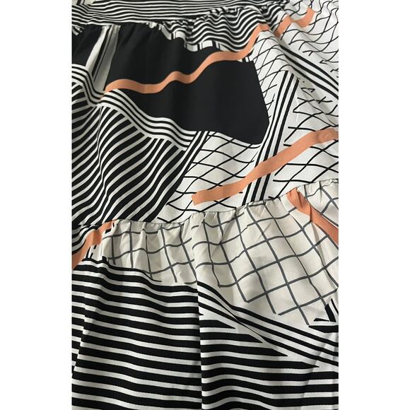 NO MFG. TAG LONG SLV V-NECK MIDI FIT & FLARE WAIST DRESS, WOMENS, XL-BLACK WHITE - Picture 6 of 10